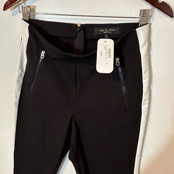 NWT new Rag & Bone black pants 6 white side stripe zipper leg small high waist 4 - Picture 4 of 16